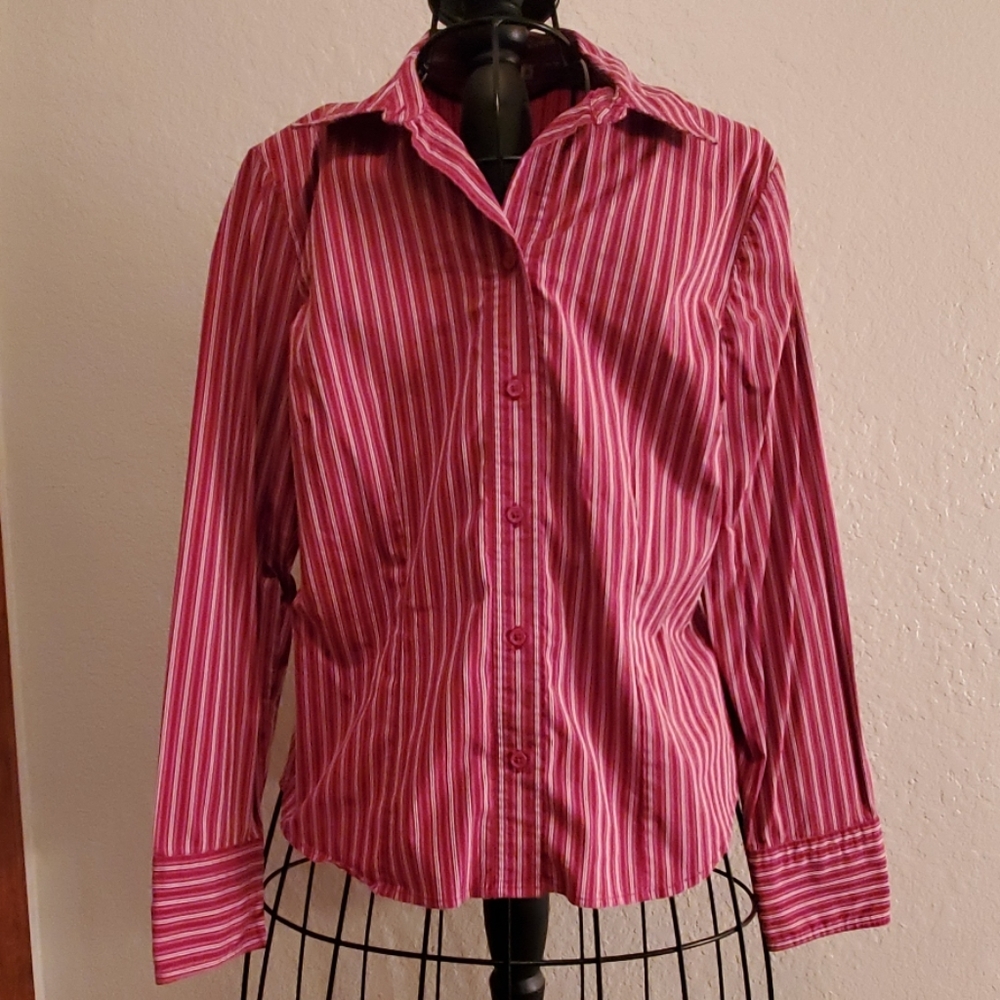 Old Navy Red Stripe Perfect Fit Stretch Blouse L